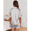 Ekouaer Satin Pajama Set for Women Button Down Silk 2 Piece Pj Sets Ruffle Short Sleeve Sleepwear(Light Grey)