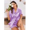Ekouaer Satin Pajama Set for Women Button Down Silk 2 Piece Pj Sets Ruffle Short Sleeve Sleepwear(Lilac)