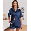 Ekouaer Satin Pajama Set for Women Button Down Silk 2 Piece Pj Sets Ruffle Short Sleeve Sleepwear(Navy Blue)