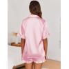 Ekouaer Satin Pajama Set for Women Button Down Silk 2 Piece Pj Sets Ruffle Short Sleeve Sleepwear(Pink)