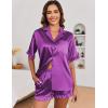 Ekouaer Satin Pajama Set for Women Button Down Silk 2 Piece Pj Sets Ruffle Short Sleeve Sleepwear(Purple)