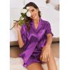 Ekouaer Satin Pajama Set for Women Button Down Silk 2 Piece Pj Sets Ruffle Short Sleeve Sleepwear(Purple)