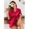 Ekouaer Satin Pajama Set for Women Button Down Silk 2 Piece Pj Sets Ruffle Short Sleeve Sleepwear(Red)