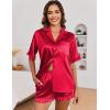 Ekouaer Satin Pajama Set for Women Button Down Silk 2 Piece Pj Sets Ruffle Short Sleeve Sleepwear(Red)