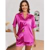 Ekouaer Satin Pajama Set for Women Button Down Silk 2 Piece Pj Sets Ruffle Short Sleeve Sleepwear(Rose Red)