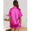 Ekouaer Satin Pajama Set for Women Button Down Silk 2 Piece Pj Sets Ruffle Short Sleeve Sleepwear(Rose Red)
