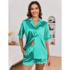 Ekouaer Satin Pajama Set for Women Button Down Silk 2 Piece Pj Sets Ruffle Short Sleeve Sleepwear(Turquoise)