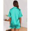 Ekouaer Satin Pajama Set for Women Button Down Silk 2 Piece Pj Sets Ruffle Short Sleeve Sleepwear(Turquoise)