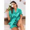 Ekouaer Satin Pajama Set for Women Button Down Silk 2 Piece Pj Sets Ruffle Short Sleeve Sleepwear(Turquoise)