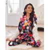 Ekouaer Silk Pajamas for Women Button Down Satin Pj Set Soft Long Sleeve 2 Piece Sleepwear Loungewear S-XXL(Black With Colorful Floral)