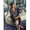 Ekouaer Silk Pajamas for Women Button Down Satin Pj Set Soft Long Sleeve 2 Piece Sleepwear Loungewear S-XXL(Black With Pink Hearts)