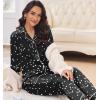 Ekouaer Silk Pajamas for Women Button Down Satin Pj Set Soft Long Sleeve 2 Piece Sleepwear Loungewear S-XXL(Black With White Star)