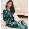 Ekouaer Silk Pajamas for Women Button Down Satin Pj Set Soft Long Sleeve 2 Piece Sleepwear Loungewear S-XXL(Green With White Floral)
