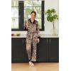 Ekouaer Silk Pajamas for Women Long Sleeve Satin Pajama Set Silky Pj Sets 2 Piece Button Down Loungewear Sleepwear(Apricot Black Leopard)