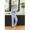Ekouaer Silk Pajamas for Women Long Sleeve Satin Pajama Set Silky Pj Sets 2 Piece Button Down Loungewear Sleepwear(Blue Stripes)
