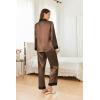 Ekouaer Silk Pajamas for Women Long Sleeve Satin Pajama Set Silky Pj Sets 2 Piece Button Down Loungewear Sleepwear(Brown)