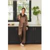Ekouaer Silk Pajamas for Women Long Sleeve Satin Pajama Set Silky Pj Sets 2 Piece Button Down Loungewear Sleepwear(Brown)