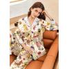 Ekouaer Silk Pajamas for Women Long Sleeve Satin Pajama Set Silky Pj Sets 2 Piece Button Down Loungewear Sleepwear(Champagne Fruit and Puppy)