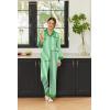 Ekouaer Silk Pajamas for Women Long Sleeve Satin Pajama Set Silky Pj Sets 2 Piece Button Down Loungewear Sleepwear(Green Stripes)