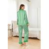 Ekouaer Silk Pajamas for Women Long Sleeve Satin Pajama Set Silky Pj Sets 2 Piece Button Down Loungewear Sleepwear(Green Stripes)