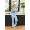 Ekouaer Silk Pajamas for Women Long Sleeve Satin Pajama Set Silky Pj Sets 2 Piece Button Down Loungewear Sleepwear(Light Blue)