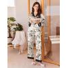 Ekouaer Silk Pajamas for Women Long Sleeve Satin Pajama Set Silky Pj Sets 2 Piece Button Down Loungewear Sleepwear(Line Art Cat and Fishbone)