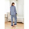 Ekouaer Silk Pajamas for Women Long Sleeve Satin Pajama Set Silky Pj Sets 2 Piece Button Down Loungewear Sleepwear(Navy Blue Stripes)