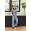 Ekouaer Silk Pajamas for Women Long Sleeve Satin Pajama Set Silky Pj Sets 2 Piece Button Down Loungewear Sleepwear(Navy Blue Stripes)