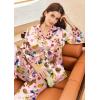 Ekouaer Silk Pajamas for Women Long Sleeve Satin Pajama Set Silky Pj Sets 2 Piece Button Down Loungewear Sleepwear(Pink Fruit Puppy-pineapple、grape and Banana)