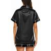 Ekouaer Silk Pajamas for Women Short Sleeve Sleepwear Soft Button Down Loungewear 2 Piece Satin Pjs Shorts Set(Black)