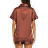 Ekouaer Silk Pajamas for Women Short Sleeve Sleepwear Soft Button Down Loungewear 2 Piece Satin Pjs Shorts Set(Brown)