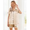 Ekouaer Silk Pajamas for Women Short Sleeve Sleepwear Soft Button Down Loungewear 2 Piece Satin Pjs Shorts Set(Champagne)