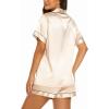 Ekouaer Silk Pajamas for Women Short Sleeve Sleepwear Soft Button Down Loungewear 2 Piece Satin Pjs Shorts Set(Champagne)