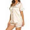 Ekouaer Silk Pajamas for Women Short Sleeve Sleepwear Soft Button Down Loungewear 2 Piece Satin Pjs Shorts Set(Champagne)