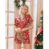 Ekouaer Silk Pajamas for Women Short Sleeve Sleepwear Soft Button Down Loungewear 2 Piece Satin Pjs Shorts Set(Christmas Red)