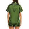 Ekouaer Silk Pajamas for Women Short Sleeve Sleepwear Soft Button Down Loungewear 2 Piece Satin Pjs Shorts Set(Dark Army Green)