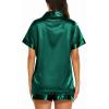 Ekouaer Silk Pajamas for Women Short Sleeve Sleepwear Soft Button Down Loungewear 2 Piece Satin Pjs Shorts Set(Dark Green)