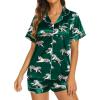 Ekouaer Silk Pajamas for Women Short Sleeve Sleepwear Soft Button Down Loungewear 2 Piece Satin Pjs Shorts Set(Dark Green-tiger)
