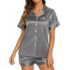 Ekouaer Silk Pajamas for Women Short Sleeve Sleepwear Soft Button Down Loungewear 2 Piece Satin Pjs Shorts Set(Dark Grey)