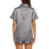 Ekouaer Silk Pajamas for Women Short Sleeve Sleepwear Soft Button Down Loungewear 2 Piece Satin Pjs Shorts Set(Dark Grey)