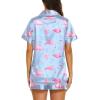 Ekouaer Silk Pajamas for Women Short Sleeve Sleepwear Soft Button Down Loungewear 2 Piece Satin Pjs Shorts Set(Flamingo Blue)