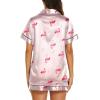 Ekouaer Silk Pajamas for Women Short Sleeve Sleepwear Soft Button Down Loungewear 2 Piece Satin Pjs Shorts Set(Flamingo Champagne)
