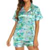Ekouaer Silk Pajamas for Women Short Sleeve Sleepwear Soft Button Down Loungewear 2 Piece Satin Pjs Shorts Set(Flamingo Light Green)