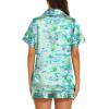 Ekouaer Silk Pajamas for Women Short Sleeve Sleepwear Soft Button Down Loungewear 2 Piece Satin Pjs Shorts Set(Flamingo Light Green)