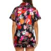 Ekouaer Silk Pajamas for Women Short Sleeve Sleepwear Soft Button Down Loungewear 2 Piece Satin Pjs Shorts Set(Floral Black)