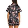 Ekouaer Silk Pajamas for Women Short Sleeve Sleepwear Soft Button Down Loungewear 2 Piece Satin Pjs Shorts Set(Floral Black Pink)