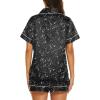 Ekouaer Silk Pajamas for Women Short Sleeve Sleepwear Soft Button Down Loungewear 2 Piece Satin Pjs Shorts Set(Floral Black Stars)