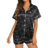 Ekouaer Silk Pajamas for Women Short Sleeve Sleepwear Soft Button Down Loungewear 2 Piece Satin Pjs Shorts Set(Floral Black Stars)