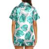 Ekouaer Silk Pajamas for Women Short Sleeve Sleepwear Soft Button Down Loungewear 2 Piece Satin Pjs Shorts Set(Floral Green Leaves)