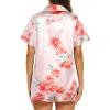 Ekouaer Silk Pajamas for Women Short Sleeve Sleepwear Soft Button Down Loungewear 2 Piece Satin Pjs Shorts Set(Floral Light Pink)
